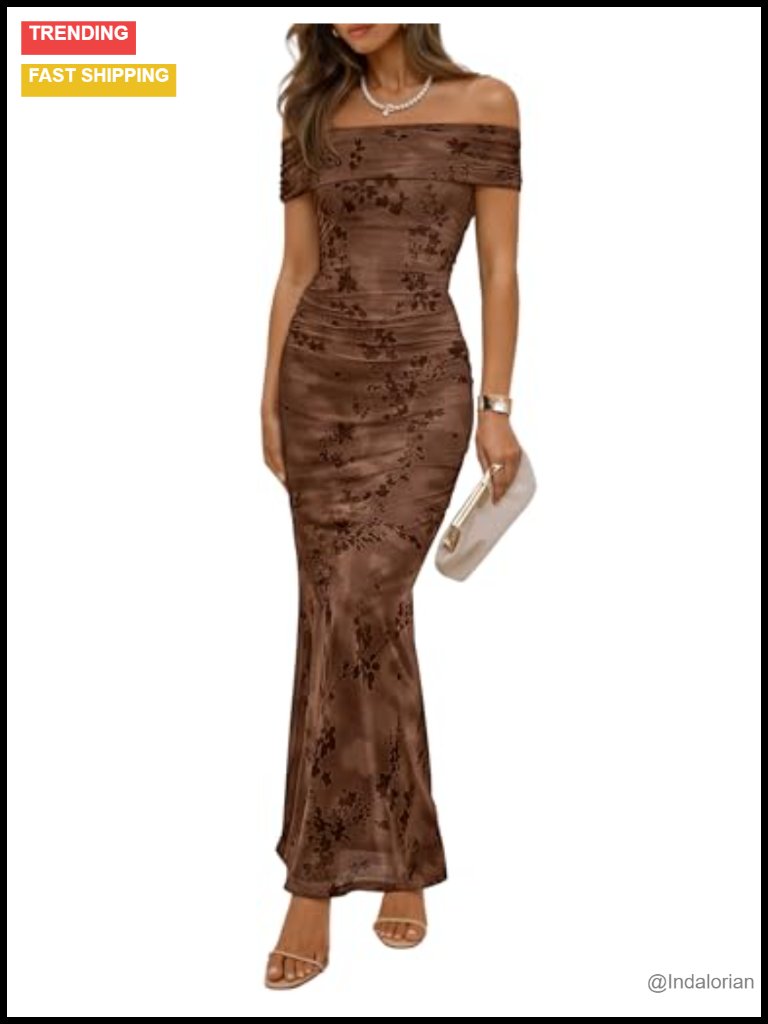 Off Shoulder Floral Bodycon Ruched Maxi Dress Formal